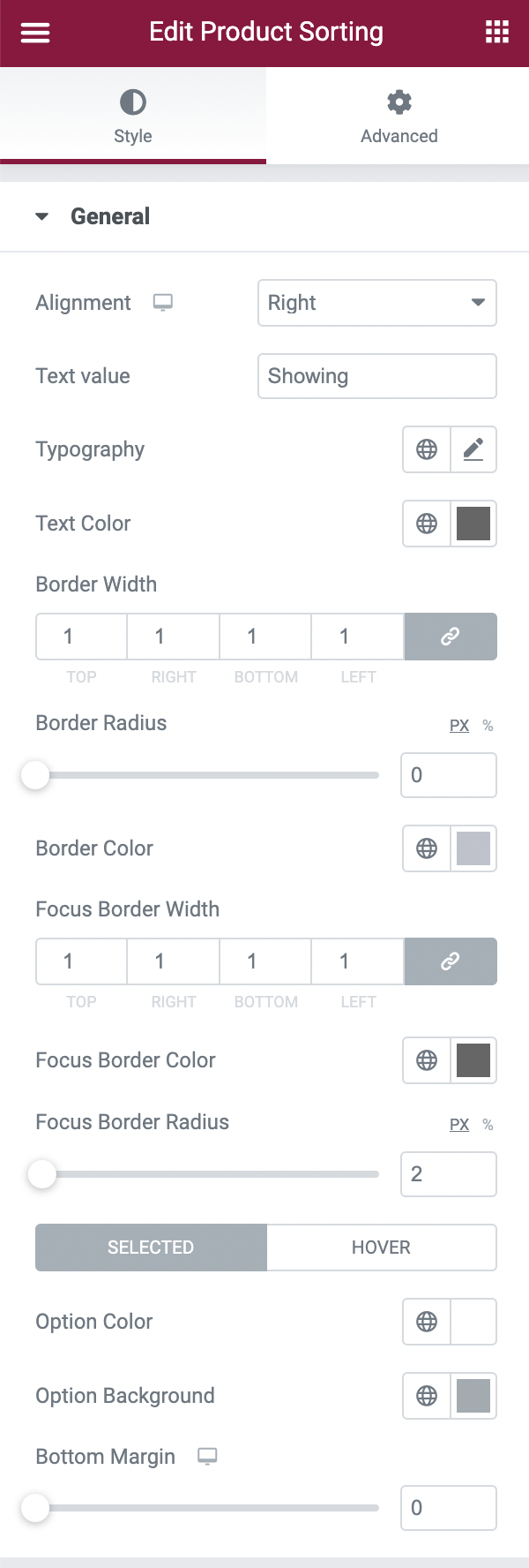 Sorting Widget –